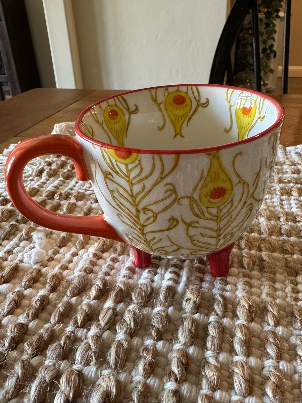 World Market Decorative Peacock Feather Ceramic Footed Mug